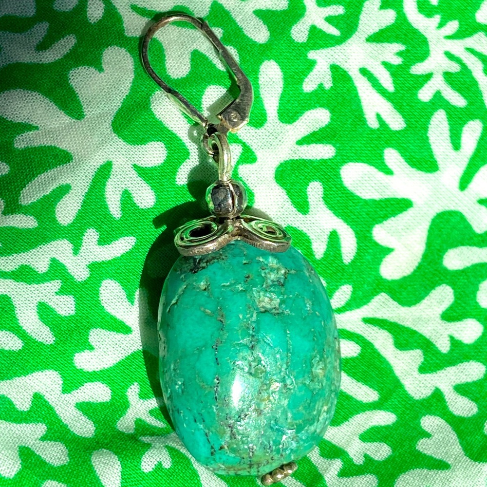 Big Solid Turquoise Dangle Earrings With Sterling… - image 3